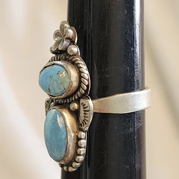 Golden Hills Turquoise Sterling Silver Floral Ring 7 And Up Adjustable Cowgirl - Picture 4 of 8
